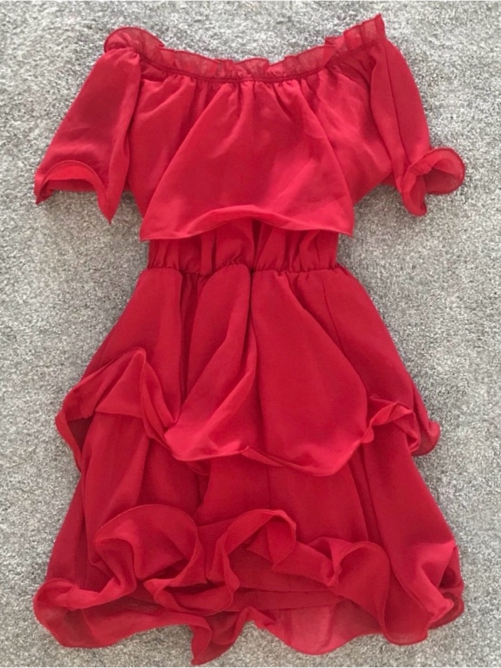 PrettyLittleThing PLT Red Chiffon Ruffle Dress - Size 4 - Picture 2 of 4